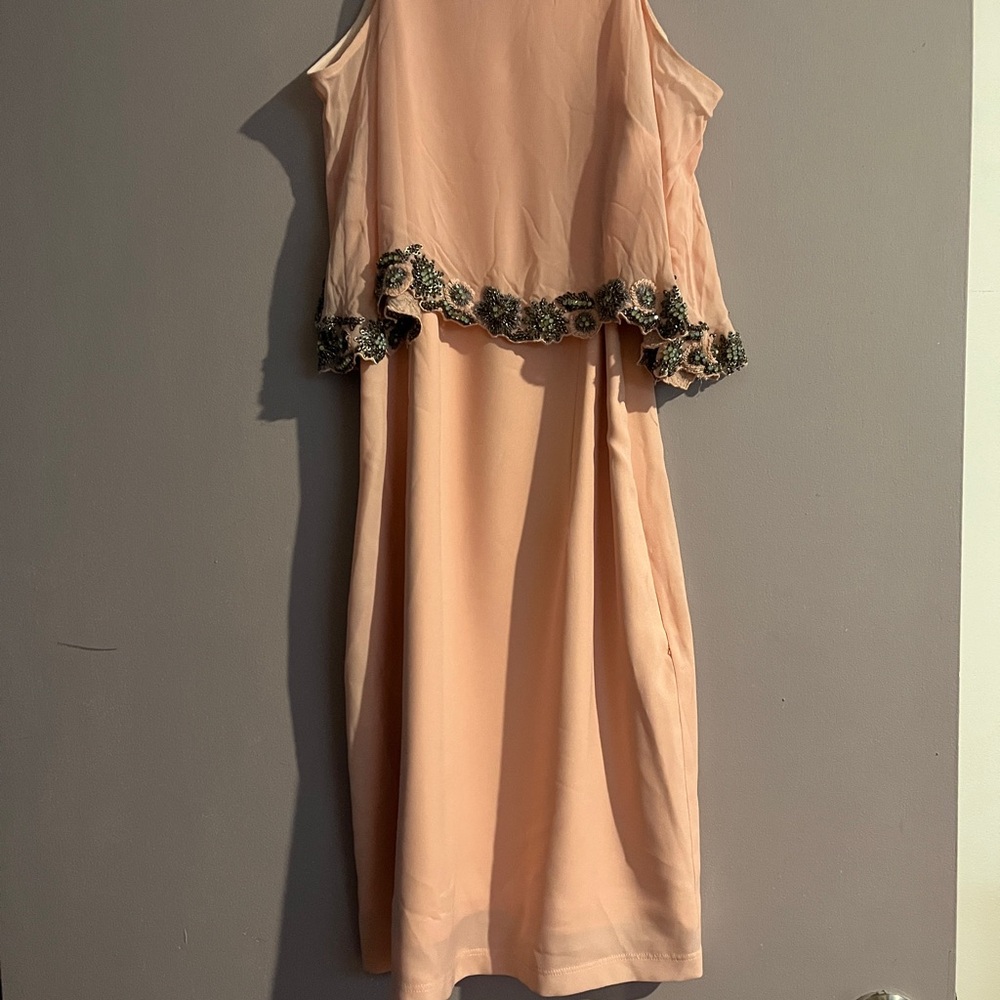 Anthropologie Peach Sleeveless Dress with Floral Embroidery